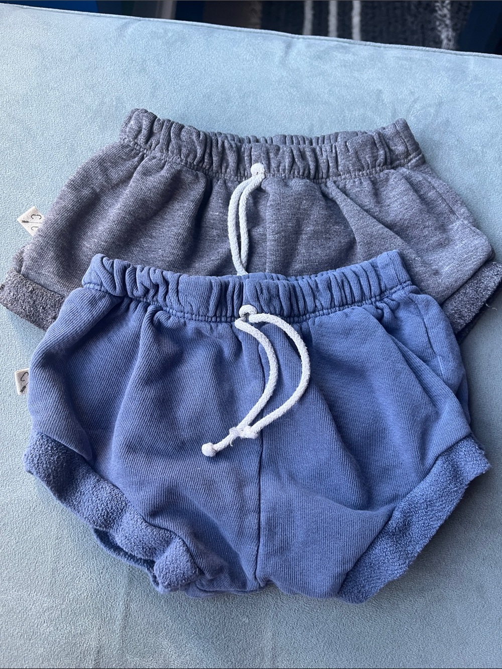 bundle of 2 childhood clothing shorties:  Blue and Gray